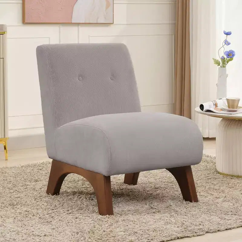 Modern Corduroy Upholstered Slipper Accent Chair with Wood Legs, Armless Reading Chair for Living Room, Bedroom