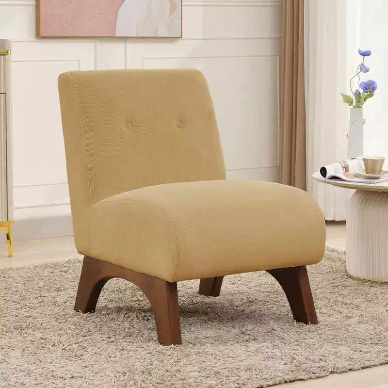 Modern Corduroy Upholstered Slipper Accent Chair with Wood Legs, Armless Reading Chair for Living Room, Bedroom