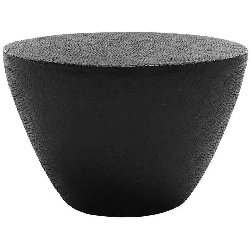 Tavolino rotondo in alluminio stile marocchino, texture organica, finitura nera, nessun montaggio