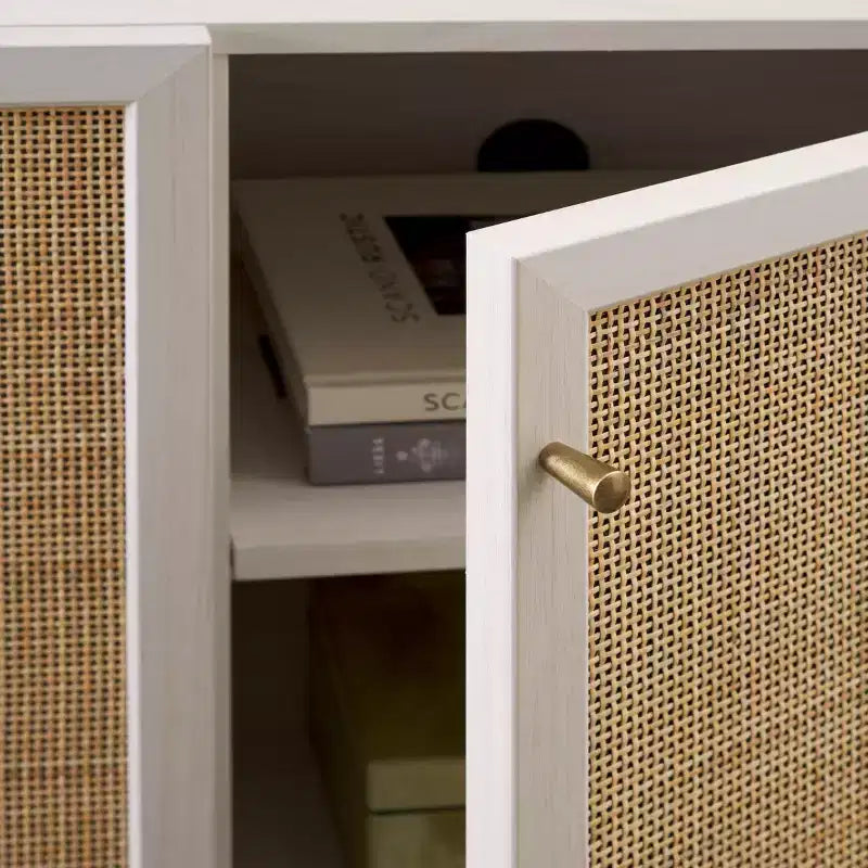 Cassettiera/Mobile TV a 3 ante in rattan con ripiani regolabili e gestione cavi, capacità 94 kg