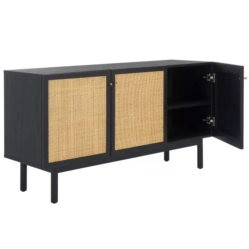 3-Door Rattan Mesh Sideboard Media Stand with Adjustable Shelves & Cable Management, 207 LB Capacity