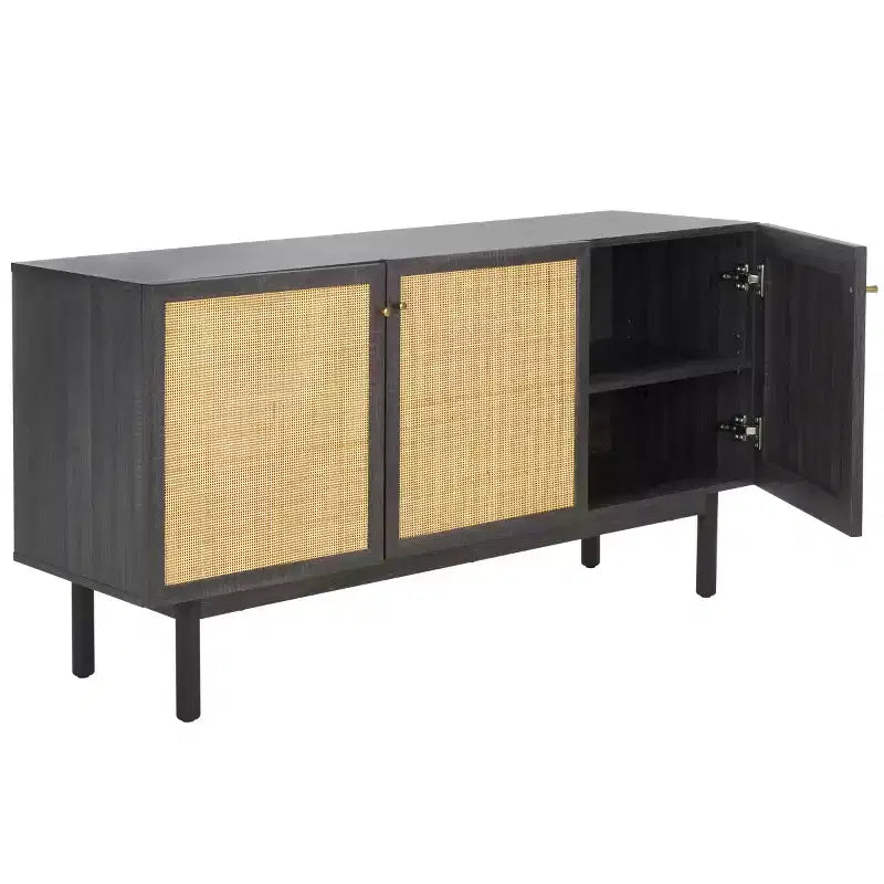 Cassettiera/Mobile TV a 3 ante in rattan con ripiani regolabili e gestione cavi, capacità 94 kg