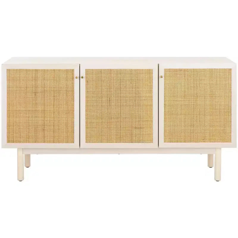 3-Door Rattan Mesh Sideboard Media Stand with Adjustable Shelves & Cable Management, 207 LB Capacity