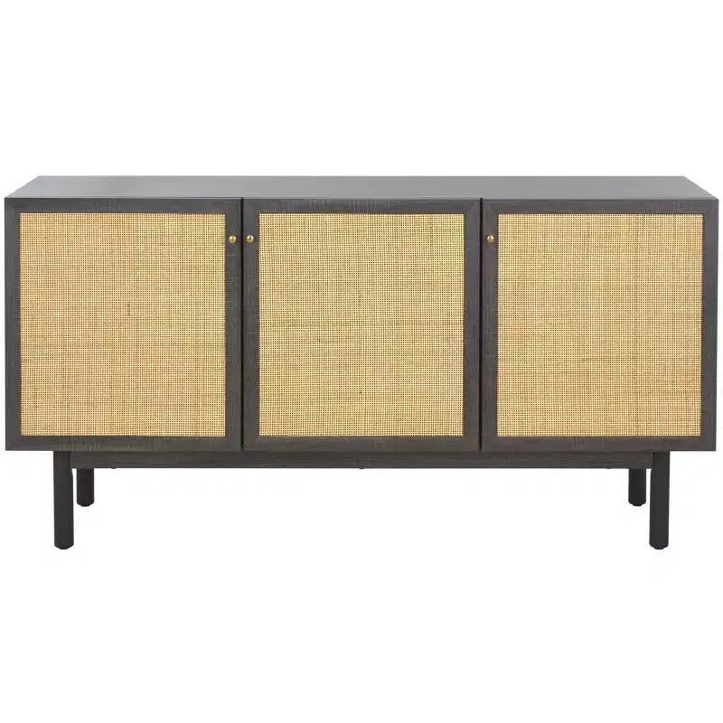 3-Door Rattan Mesh Sideboard Media Stand with Adjustable Shelves & Cable Management, 207 LB Capacity