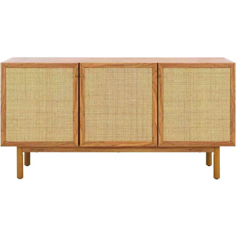 3-Door Rattan Mesh Sideboard Media Stand with Adjustable Shelves & Cable Management, 207 LB Capacity