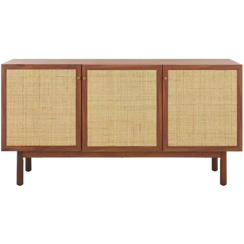 3-Door Rattan Mesh Sideboard Media Stand with Adjustable Shelves & Cable Management, 207 LB Capacity