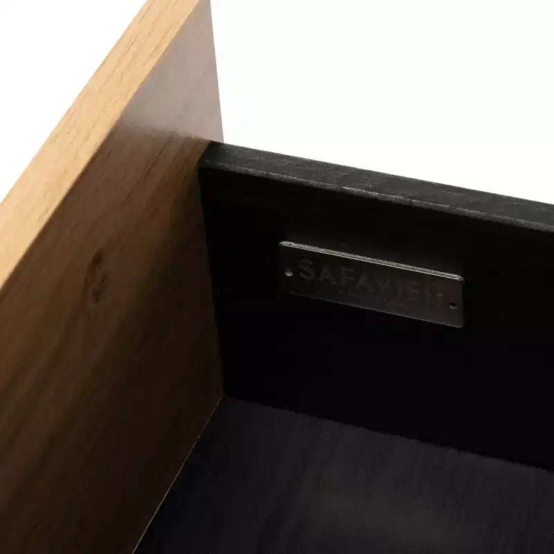 Mobile TV a basso profilo da 55" con cassetto e gestione cavi, adatto a TV fino a 60", Nero/Rovere