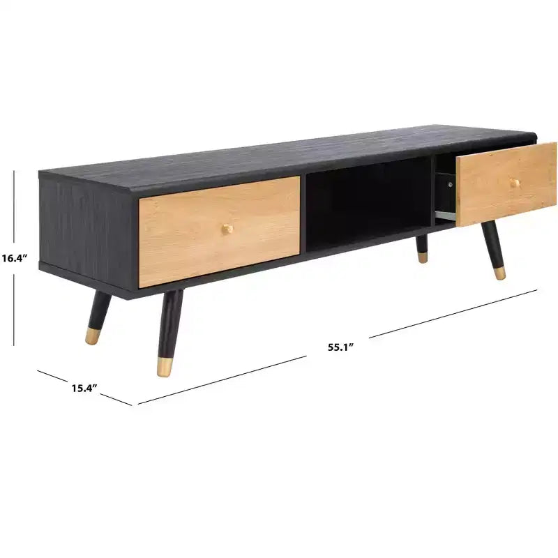 Mobile TV a basso profilo da 55" con cassetto e gestione cavi, adatto a TV fino a 60", Nero/Rovere