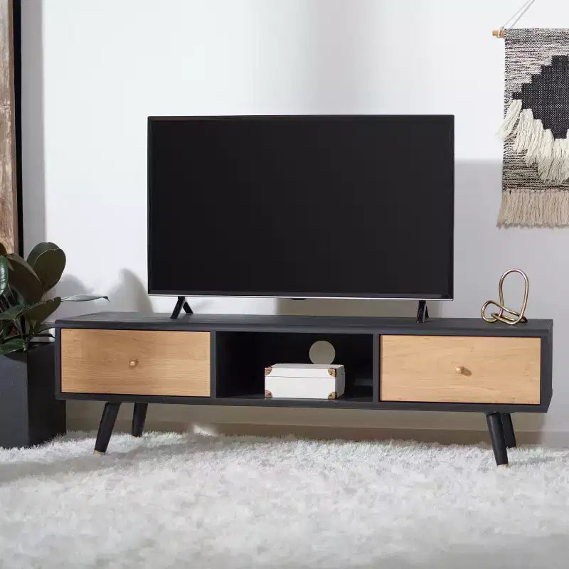 55" Low-Profile TV Media Stand with Drawer & Cable Management, Fits TVs up to 60", Black/Oak