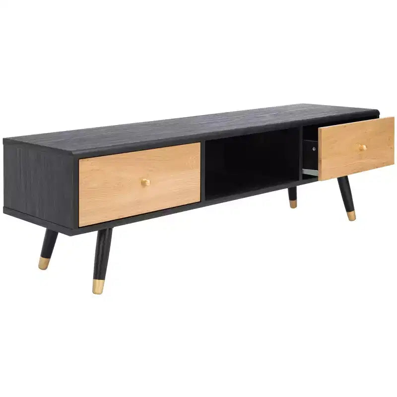 55" Low-Profile TV Media Stand with Drawer & Cable Management, Fits TVs up to 60", Black/Oak