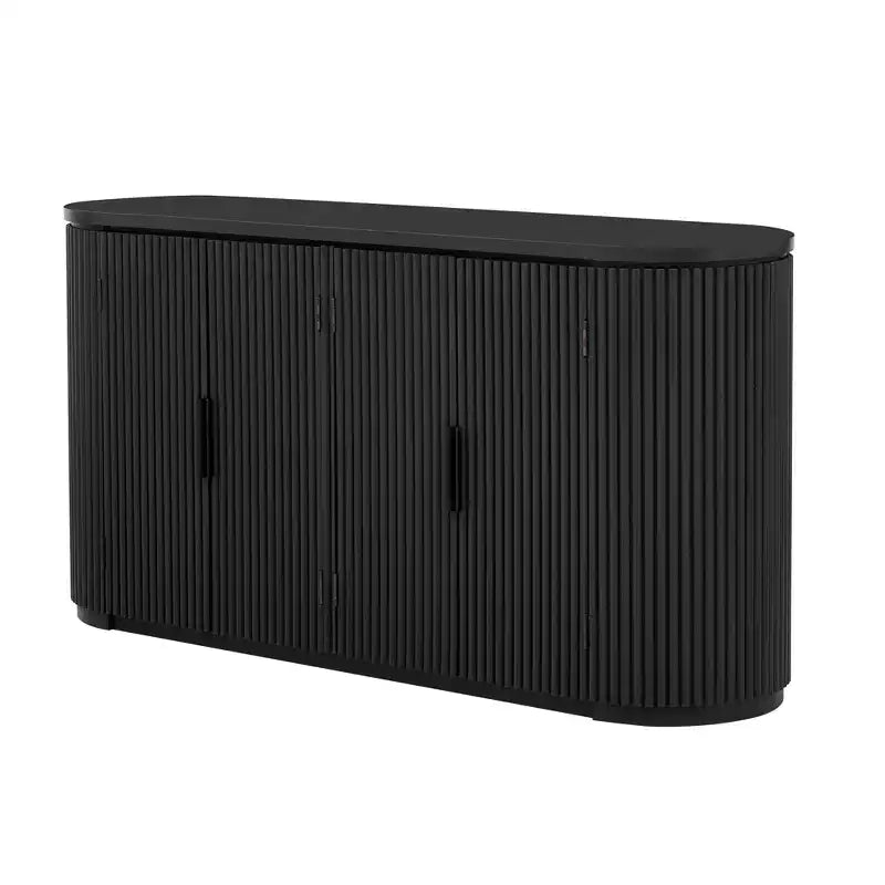 63" Vertical Striped 4-Door Sideboard with Adjustable Shelves & Metal Handles for Study, Entryway, Living Room